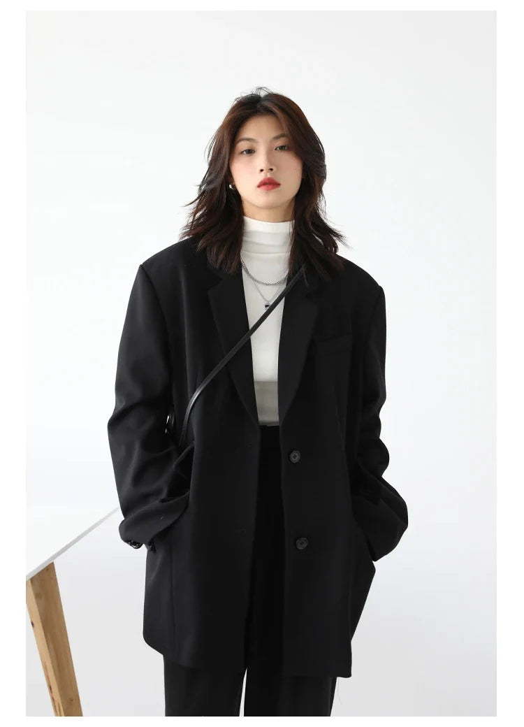 Women Office Lady Blazer Cuff Embroidery Wide Shoulder Twill Suit Women's Autumn Ladies Outerwear  Stylish Tops