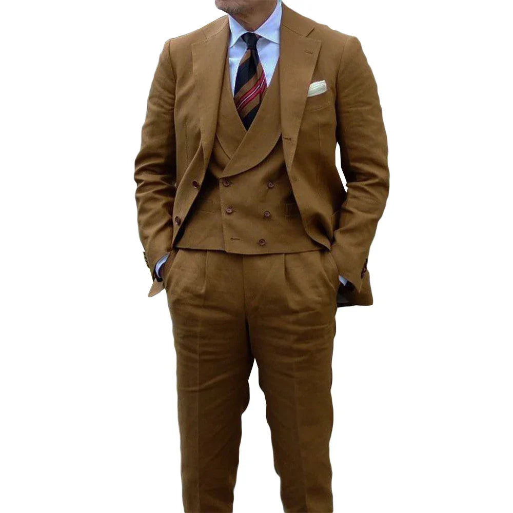 Business Men Suits Corduroy Tailor-Made 3 Pieces Coat Pants Slim Fit Tuxedo Jacket Coat Groom Wedding Groom Prom Formal Tailored