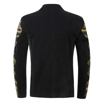 Men's Luxury Slim Black Velvet Embroidery Wedding Suit Jacket Fit Tuxedo Blazer Stylish Groom Banquet Singer Host Stage Clothing