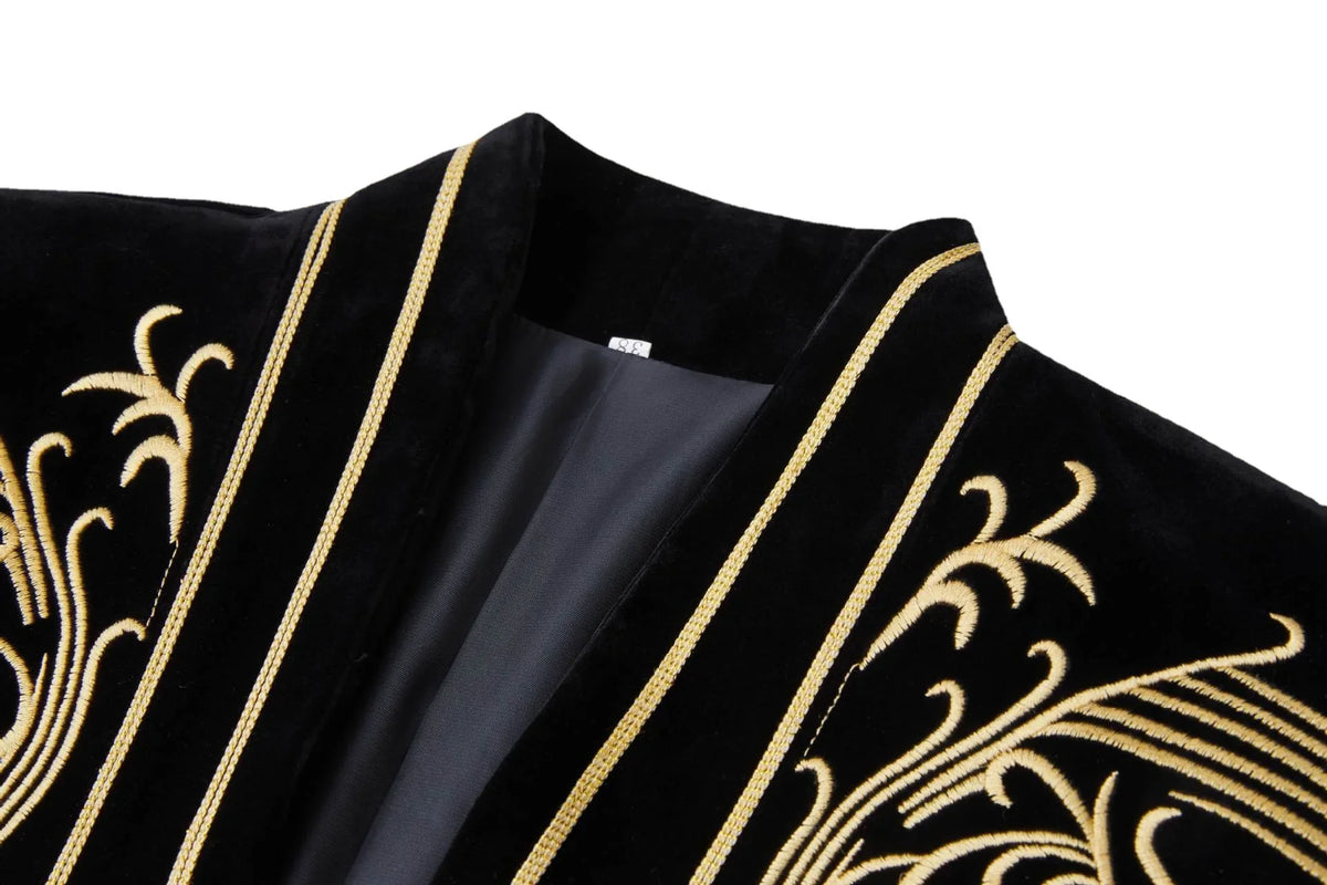 Men Vintage Velvet Embroidery Suit Jacket Cardigan Blazer Singer Concert Stage Costume Party Prom Wedding Tuxedo Costume