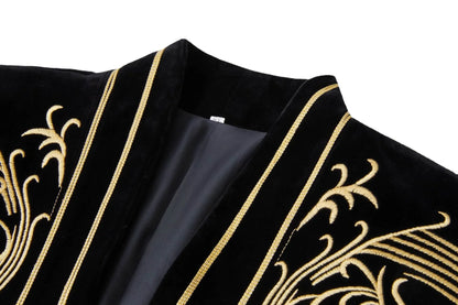 Men Vintage Velvet Embroidery Suit Jacket Cardigan Blazer Singer Concert Stage Costume Party Prom Wedding Tuxedo Costume
