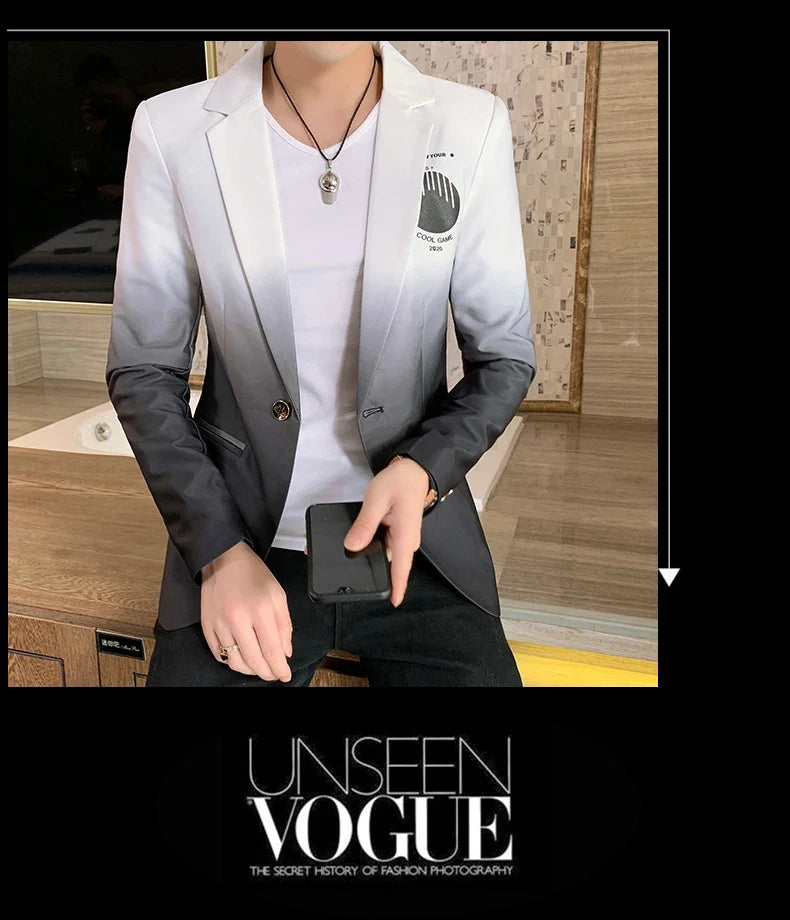 Men's Suit Jacket Gradient Blazer Male Gothic Coat New Masculino Korean Slim Casual Men's Dress Jacket Coat Luxury Suit for Men