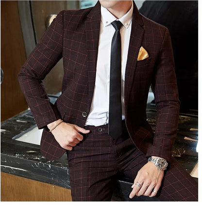 Men's Plaid Smart Casual Blazer Slim Fit Single Button Suit Jacket for Wedding & Business