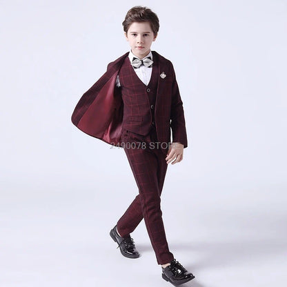 Flower Boys Formal Anzug Suit Kids Wedding Party Dress Blazer Vest Pants Bowtie 4pcs Child Tuxedo Prom Performance Costume