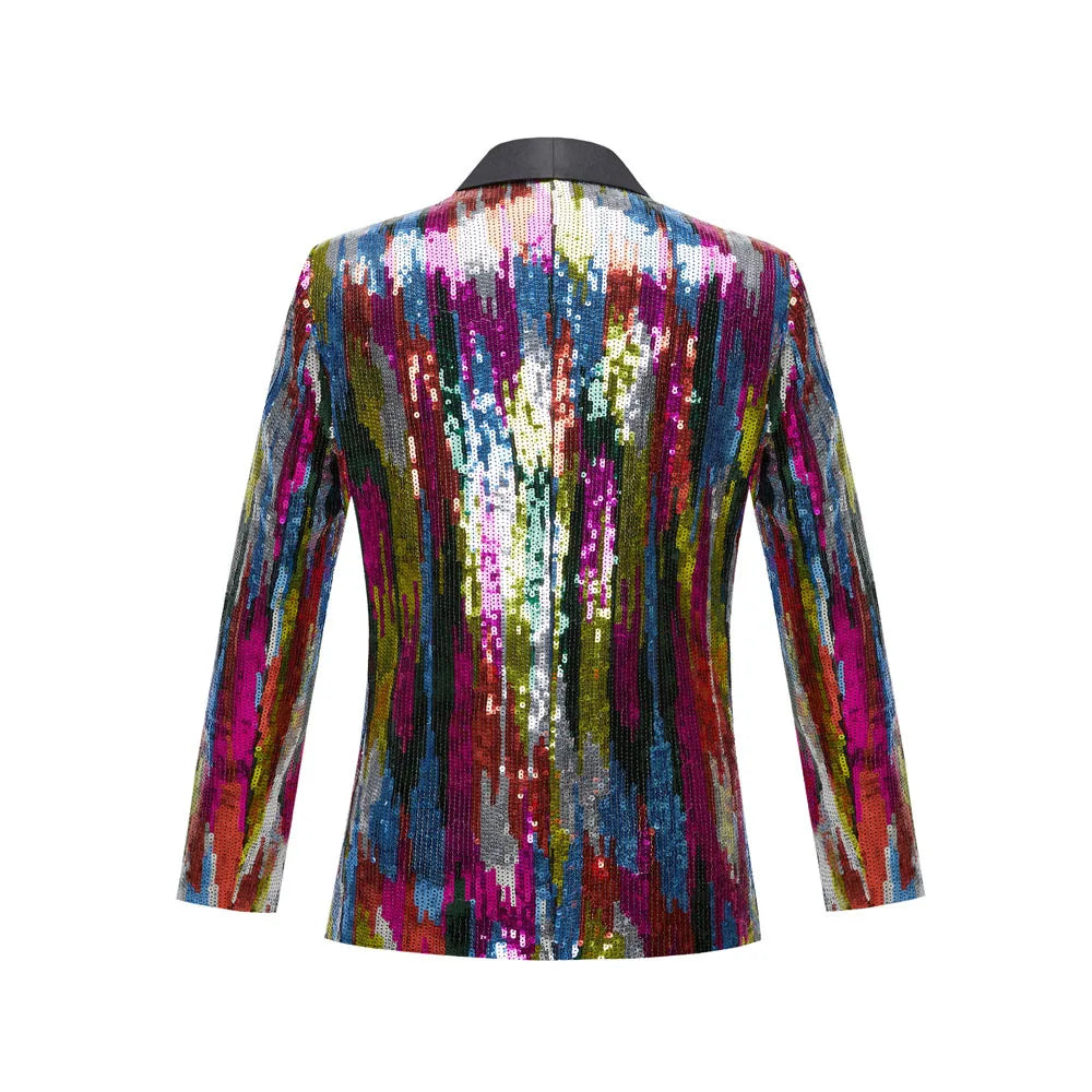 Men's Shiny Sequin Blazer Jacket Stripes Shawl Collar Slim Tuxedo Fashionable Evening Stage Performances Ideal Singers And Hosts