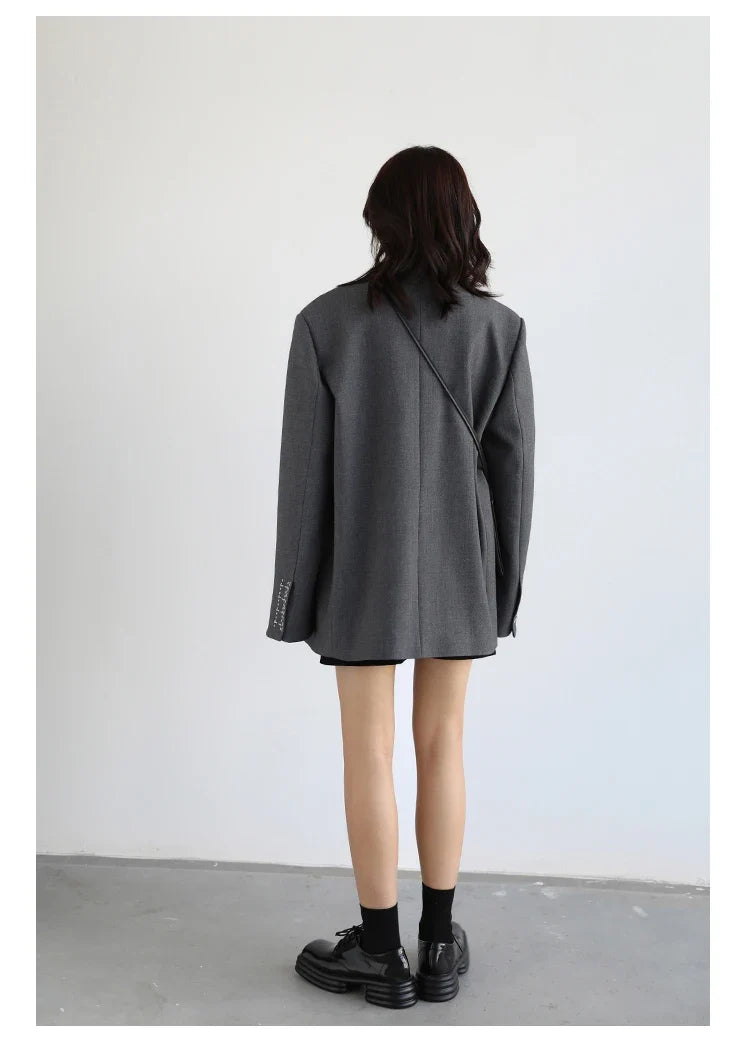 Women Office Lady Blazer Cuff Embroidery Wide Shoulder Twill Suit Women's Autumn Ladies Outerwear  Stylish Tops