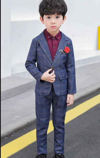 School uniform Dress for boys Formal Birthday Suits for Weddings Blazer Pants 2Pcs Kids Gentleman Party Child Clothing Sets F64