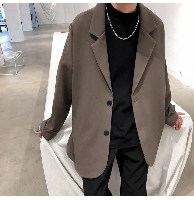 British-style Blazers Men Leisure Trendy Loose Suit Jackets Male Retro Daily Ins Streetwear All-match Simple Korean Suit-tops