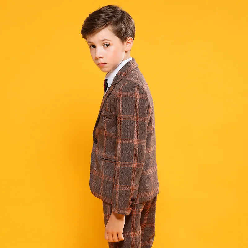 Boys Luxurious 4Pieces/Set Jacket Vest Pants Bowtie  Wedding Suit Kids Formal Birthday Dress Children dance show Party Costume