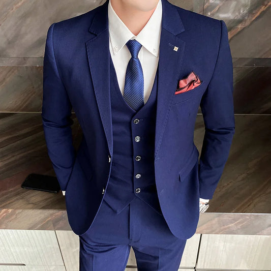 Men's Three-Piece Formal Suit – Single Breasted Slim Fit for Wedding & Business