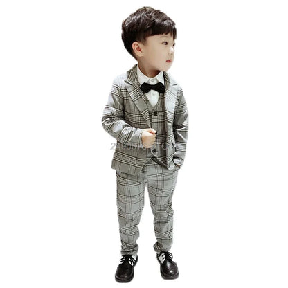 Flower Boys Formal Anzug Suit Kids Wedding Party Dress Blazer Vest Pants Bowtie 4pcs Child Tuxedo Prom Performance Costume