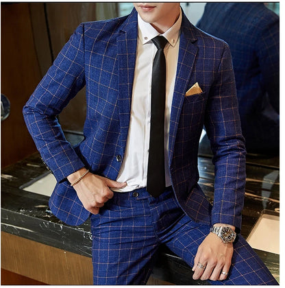 Men's Plaid Smart Casual Blazer Slim Fit Single Button Suit Jacket for Wedding & Business
