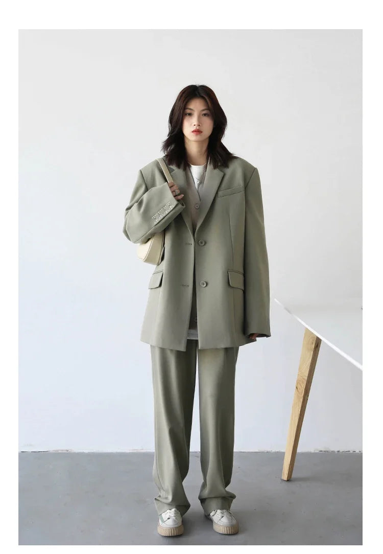 Women Office Lady Blazer Cuff Embroidery Wide Shoulder Twill Suit Women's Autumn Ladies Outerwear  Stylish Tops