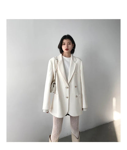 2026 Fashion Women's Blazer Office Lady Long Sleeve Double-breasted Mid-length Casual Coat Ladies Outerwear Stylish Top