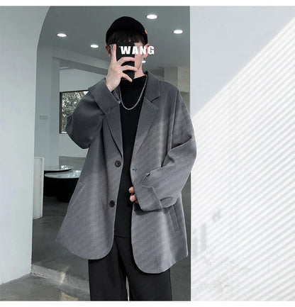 British-style Blazers Men Leisure Trendy Loose Suit Jackets Male Retro Daily Ins Streetwear All-match Simple Korean Suit-tops
