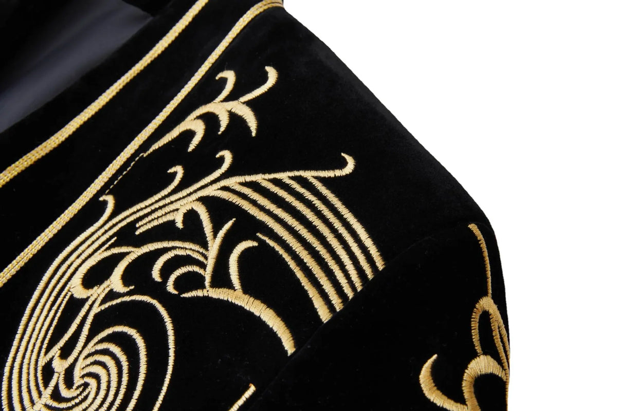 Men Vintage Velvet Embroidery Suit Jacket Cardigan Blazer Singer Concert Stage Costume Party Prom Wedding Tuxedo Costume