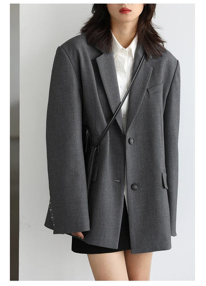 Women Office Lady Blazer Cuff Embroidery Wide Shoulder Twill Suit Women's Autumn Ladies Outerwear  Stylish Tops