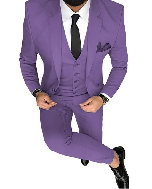 Men Suits Prom Tuxedo Slim Fit 3 Piece Groom Wedding Suits For Men Custom Blazer Terno Masuclino 3 Pieces (Jacket + Vest + Pant)