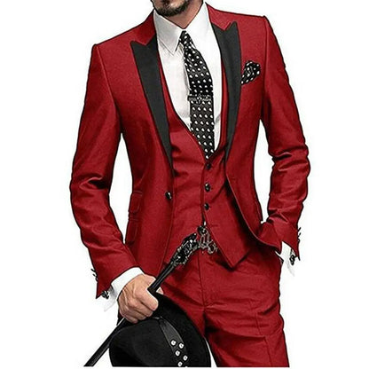 Men wedding Suits Slim Fit Business Suit Groom Champagne black Tuxedos for Formal Wedding suit (Blazer+Pants+Vest)