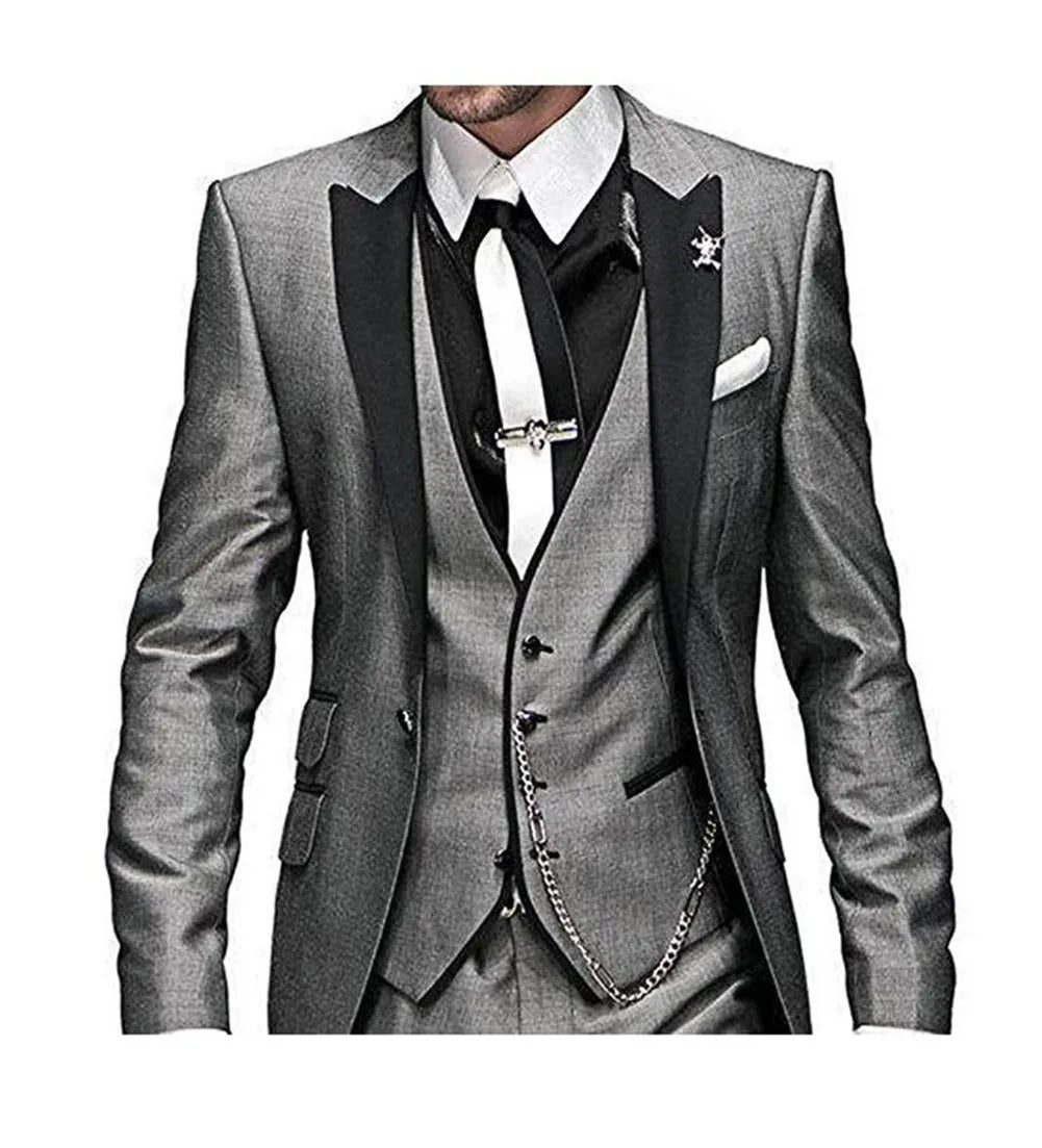Men wedding Suits Slim Fit Business Suit Groom Champagne black Tuxedos for Formal Wedding suit (Blazer+Pants+Vest)
