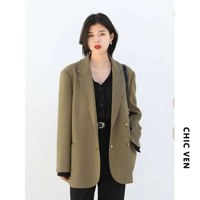 2026 Fashion Women's Blazer Office Lady Long Sleeve Double-breasted Mid-length Casual Coat Ladies Outerwear Stylish Top