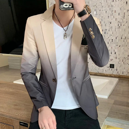 Men's Suit Jacket Gradient Blazer Male Gothic Coat New Masculino Korean Slim Casual Men's Dress Jacket Coat Luxury Suit for Men