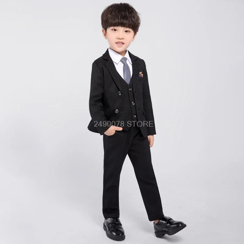 Flower Boys Formal Wedding Suit Kids Japan Style Jacket +Pants+Vest+BowTie 4Pcs Tuxedo Suit Kids Party Host Costume