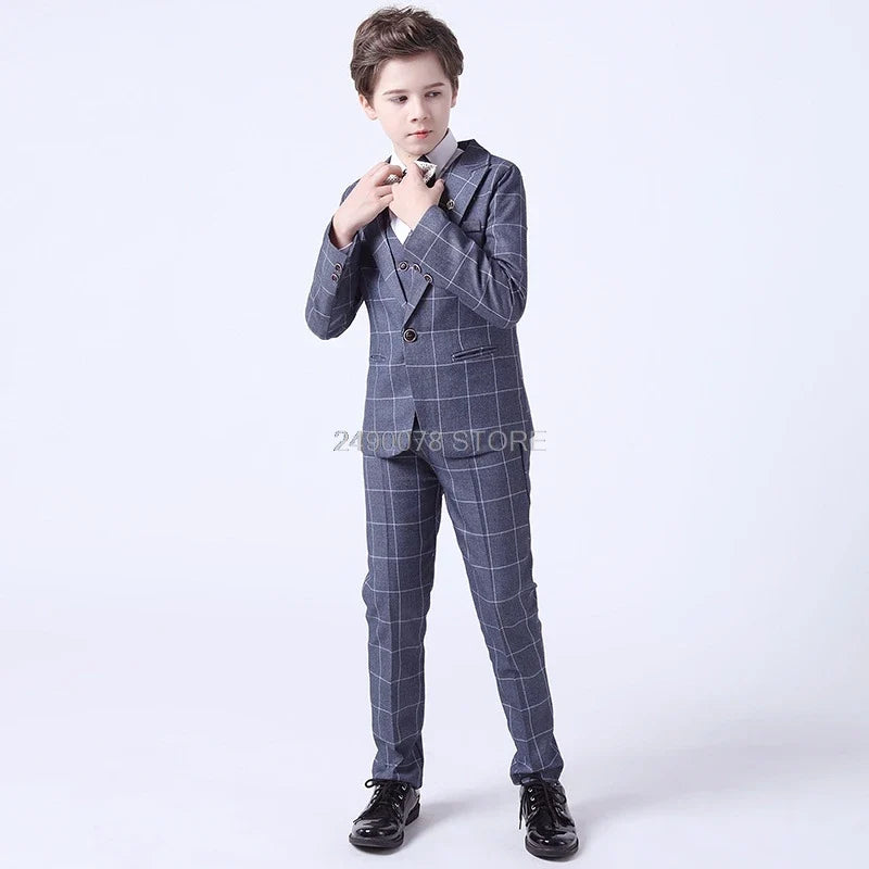 Flower Boys Wedding Suit Children Formal Tuxedo Blazer Vest pants Tie 4Pcs Clothing Set Kids Performance Party Dress Costume