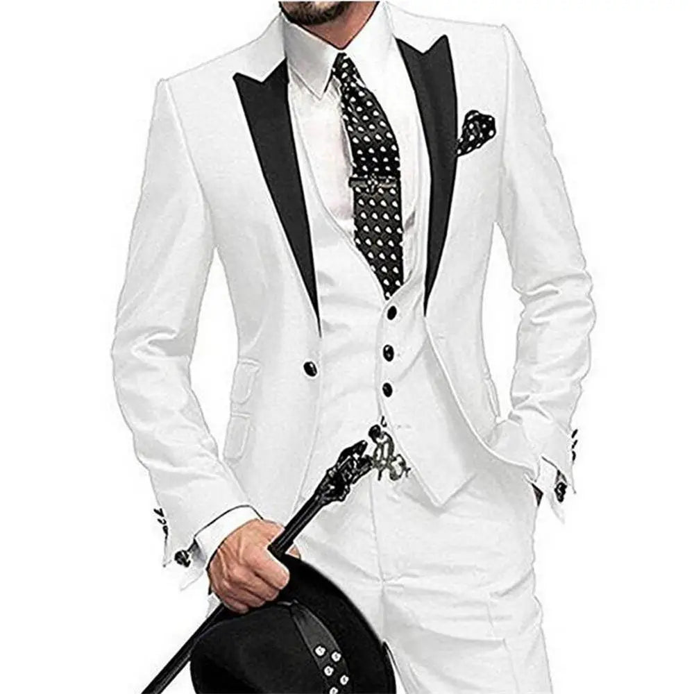 Men wedding Suits Slim Fit Business Suit Groom Champagne black Tuxedos for Formal Wedding suit (Blazer+Pants+Vest)