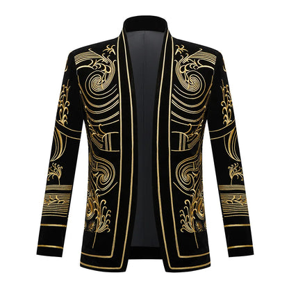 Men Vintage Velvet Embroidery Suit Jacket Cardigan Blazer Singer Concert Stage Costume Party Prom Wedding Tuxedo Costume