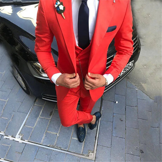 Slim Fit Wedding Tuxedos Tailor Made Men Suit Peaked Lapel Blazer Mens suits 3 Piece (Jacket+Pants+Vest)