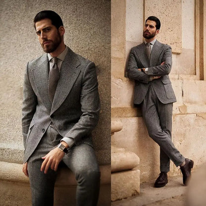 Fashion Men Suits Tailor-Made 2 Pieces Lapel Tiny Houndstooth Cloth Formal Wedding Causal Singer Performance Customized
