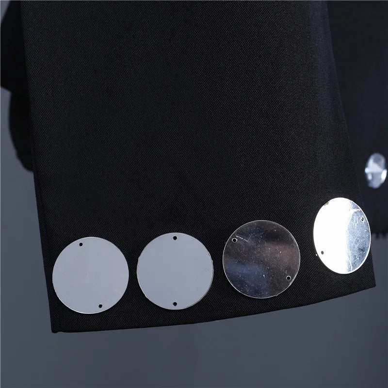 Men's Fashion Silver Black Rivet Sequined Slim Fit Jacket Punk Style Stage Performance Coat Bar Singer Host Nightclub Stage Wear
