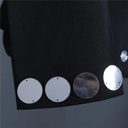 Men's Fashion Silver Black Rivet Sequined Slim Fit Jacket Punk Style Stage Performance Coat Bar Singer Host Nightclub Stage Wear