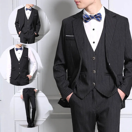 Business Men Suit Vertical Stripes Tailor-Made Tuxedo 3 Pieces Slim Fit Wedding Tuxedo Blazer Groom Groomsman Formal Customized