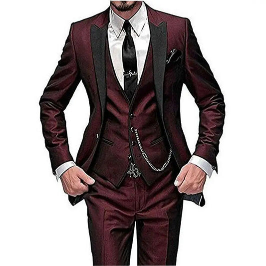 Men wedding Suits Slim Fit Business Suit Groom Champagne black Tuxedos for Formal Wedding suit (Blazer+Pants+Vest)