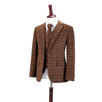 3 Pieces Men Suite Costume Homme Plaid Vintage Single Breasted Formal Business Wedding Groom Customized Causal Prom