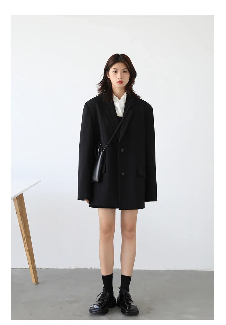 Women Office Lady Blazer Cuff Embroidery Wide Shoulder Twill Suit Women's Autumn Ladies Outerwear  Stylish Tops