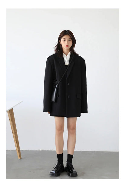 Women Office Lady Blazer Cuff Embroidery Wide Shoulder Twill Suit Women's Autumn Ladies Outerwear  Stylish Tops