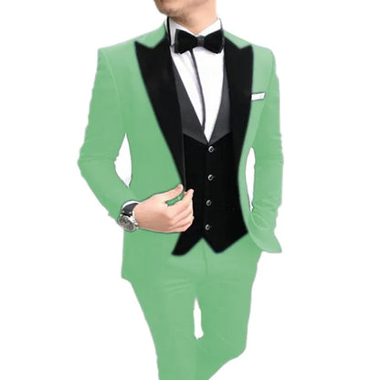 Brown Men wedding Suits Casual Slim Fit Black Notch Lapel Vest Best Man Tuxedos For Wedding Party Suits (Blazer+vest+Pants)