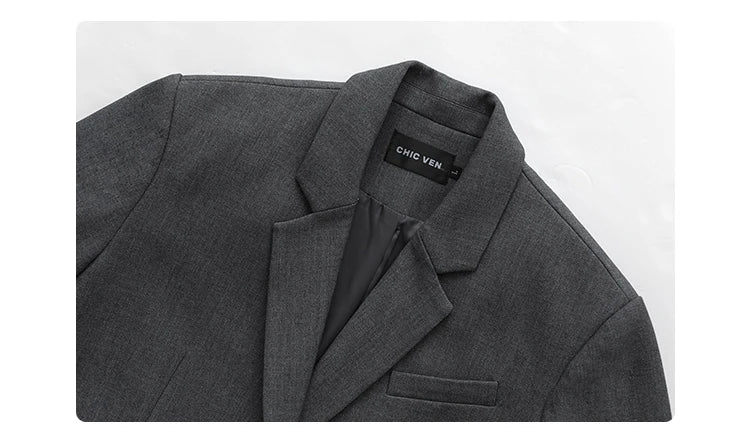 Women Office Lady Blazer Cuff Embroidery Wide Shoulder Twill Suit Women's Autumn Ladies Outerwear  Stylish Tops