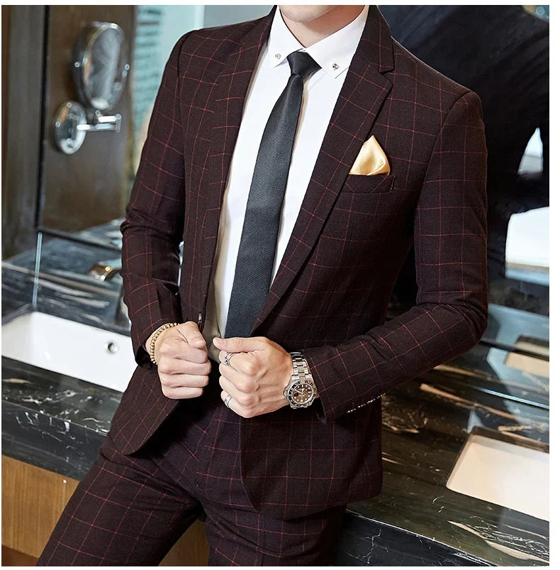 Men's Plaid Smart Casual Blazer Slim Fit Single Button Suit Jacket for Wedding & Business