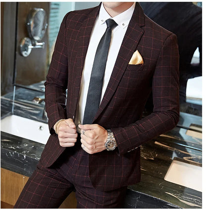Men's Plaid Smart Casual Blazer Slim Fit Single Button Suit Jacket for Wedding & Business