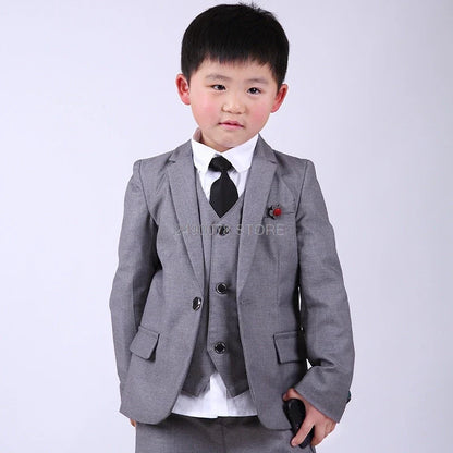 Flower Boys Formal School Suits for Weddings Boys Brand Plaid Blazer Vest Pants 3pcs Tuxedo Kids Prom Party Dress Clothing Sets