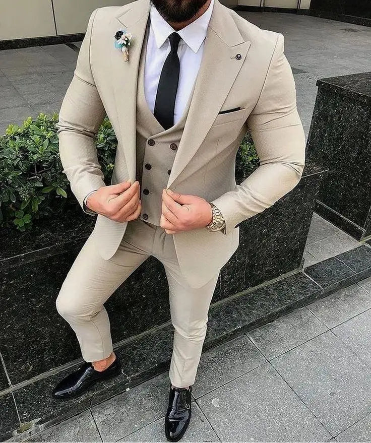 Men Suits Prom Tuxedo Slim Fit 3 Piece Groom Wedding Suits For Men Custom Blazer Terno Masuclino 3 Pieces (Jacket + Vest + Pant)
