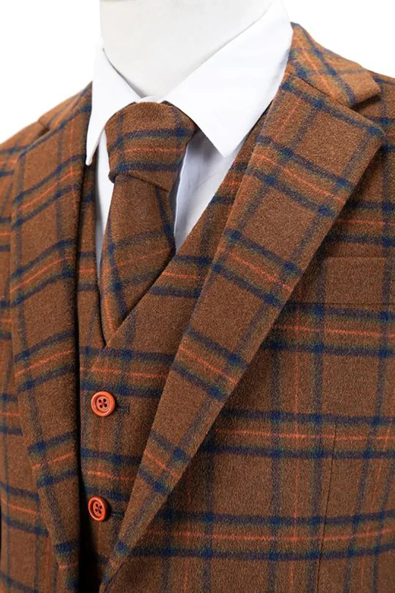 3 Pieces Men Suite Costume Homme Plaid Vintage Single Breasted Formal Business Wedding Groom Customized Causal Prom