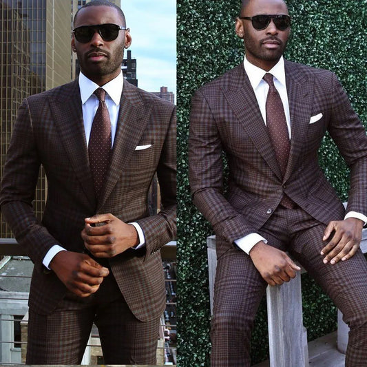 Costume Homme Men Suits 2 Pieces Damien Checkered Two Buttons High Quality Slim Fit Formal Business Wedding Causal Prom