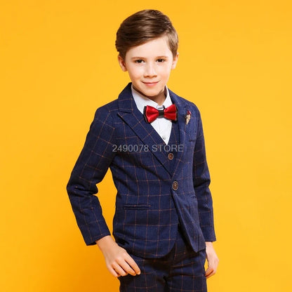 Flower Boys Wedding Suit Children Formal Tuxedo Blazer Vest pants Tie 4Pcs Clothing Set Kids Performance Party Dress Costume
