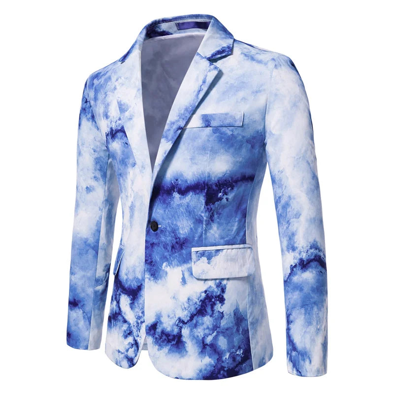 Mens Blazer Masculino Vinatge Gradient Tie Dye Printed Suit Jacket Coats Luxury Men Designer Clothes Party Dress Floral Blazers