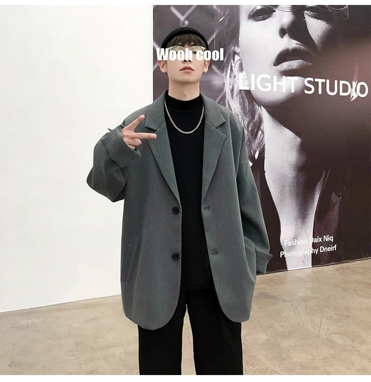British-style Blazers Men Leisure Trendy Loose Suit Jackets Male Retro Daily Ins Streetwear All-match Simple Korean Suit-tops